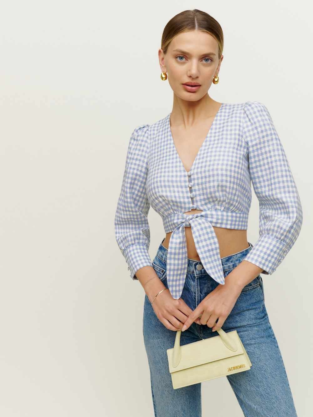 Reformation Liam Linen Top Baguette Check - Size 4